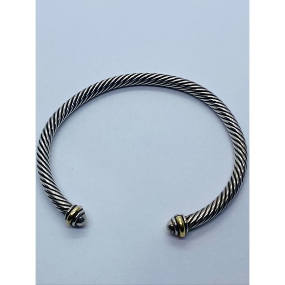 David Yurman Sterling Silver 18K 750 Gold 4mm Dome Bracelet - Picture 1 of 8